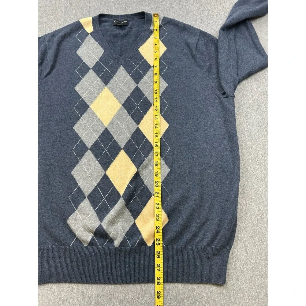 Banana Republic Cotton Argyle Sweater‎ Mens XL Pullover Blue Yellow Gray Vneck